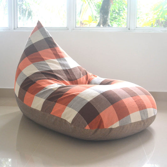 TAPROBANE large bean bag chair cover - brown, beige checked, cotton