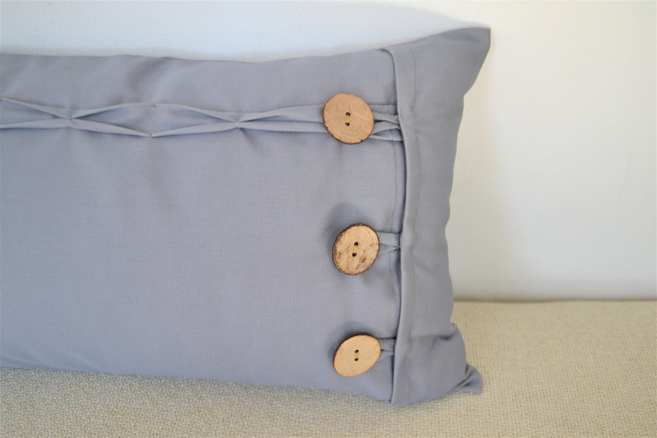 Grey Oblong / Rectangular Cushion Cover Coconut Shell Button