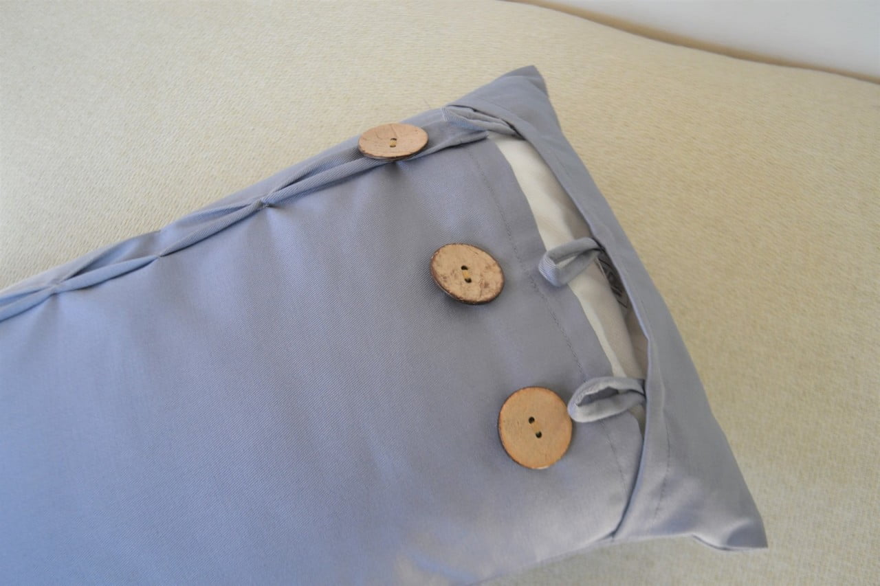Grey Oblong / Rectangular Cushion Cover Coconut Shell Button