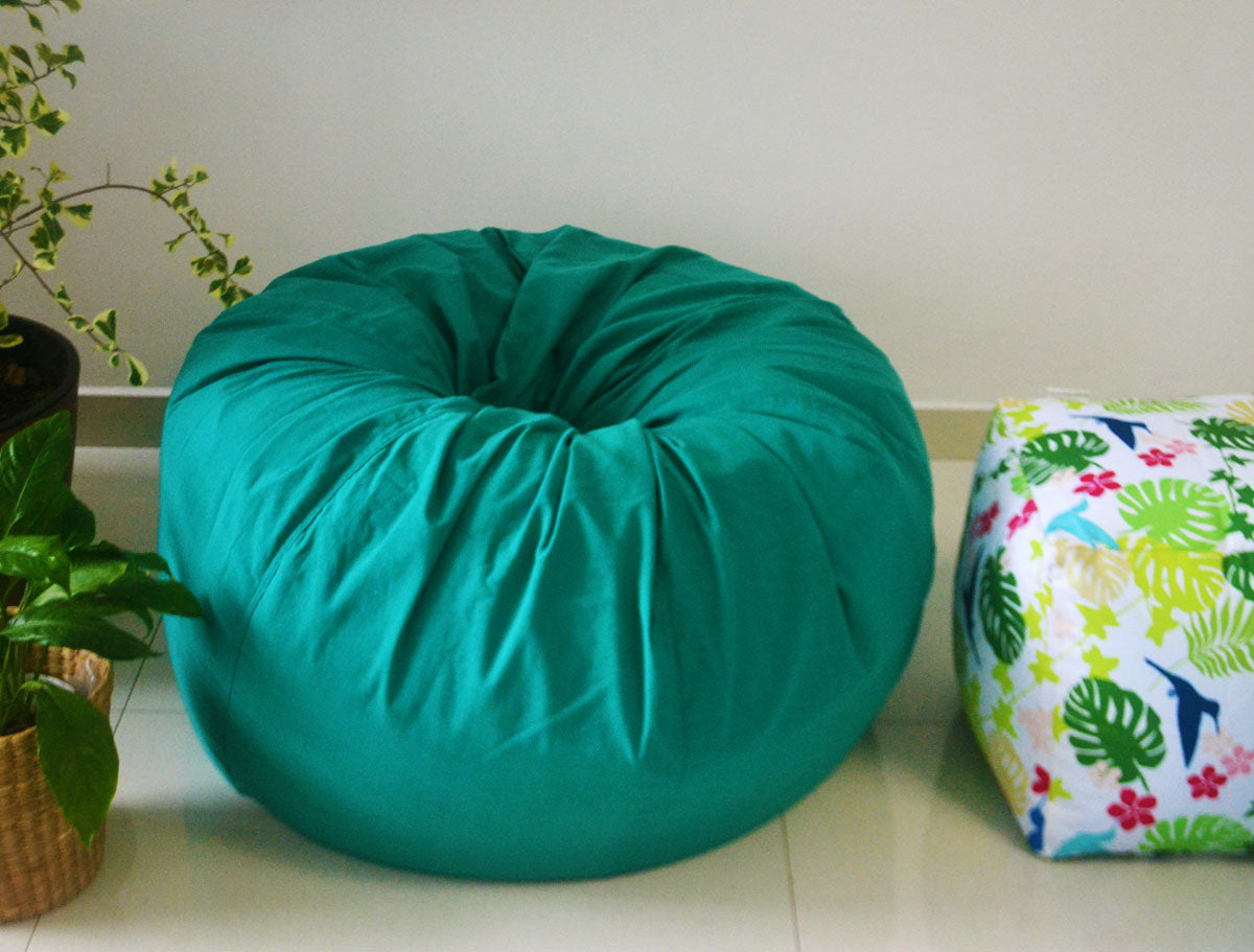 Jade Green Round XL bean bag chair in handloom cotton