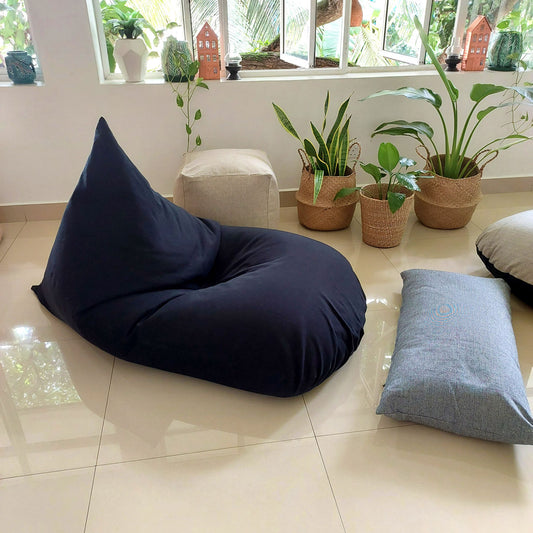 KNIGHT black bean bag in handloom cotton with foot rest Slight Defect