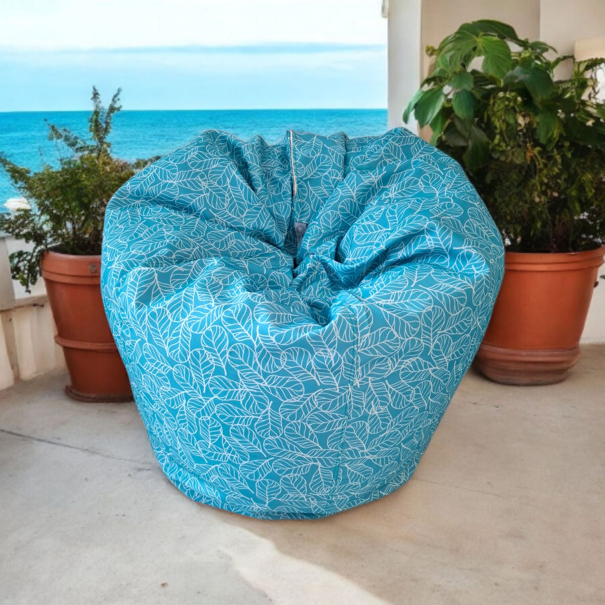 Blue waterproof outdoor bean bag, Mighty Round XL - Bed of Leaves