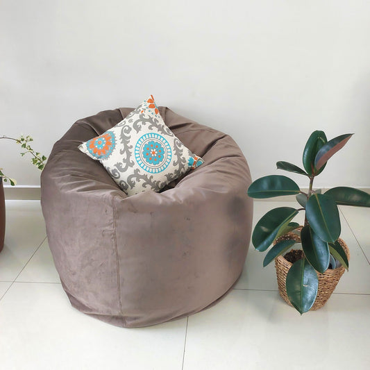 VIENNA Brown/Beige Round XL bean bag chair in Velvet