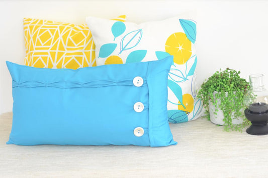 Blue Oblong / Rectangular Cushion Cover Button & Loop