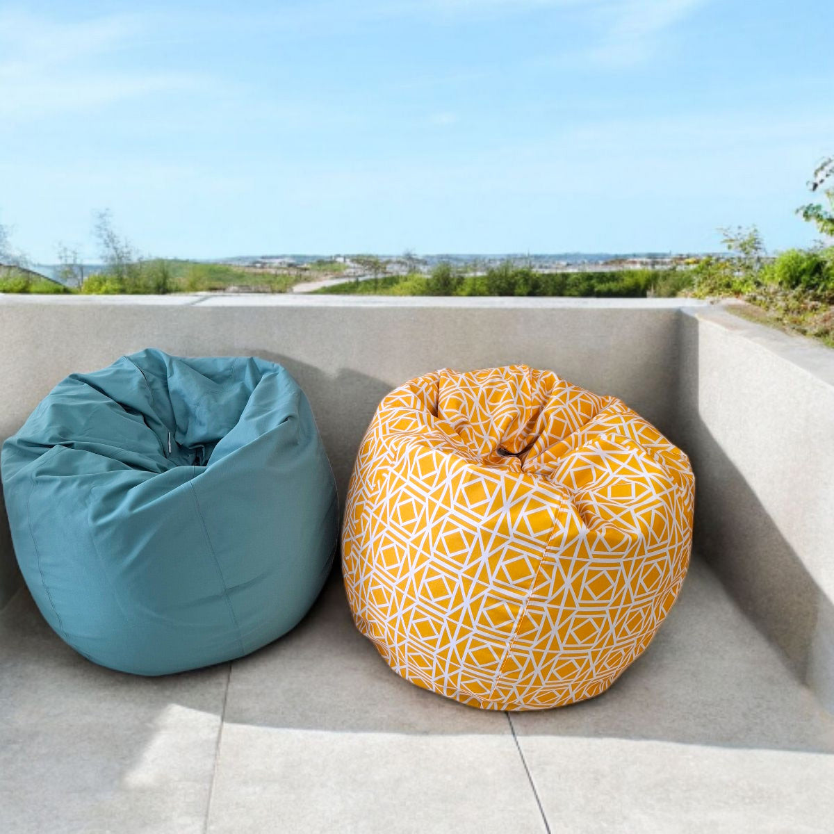 Yellow waterproof outdoor bean bag, Round compact -Abagail