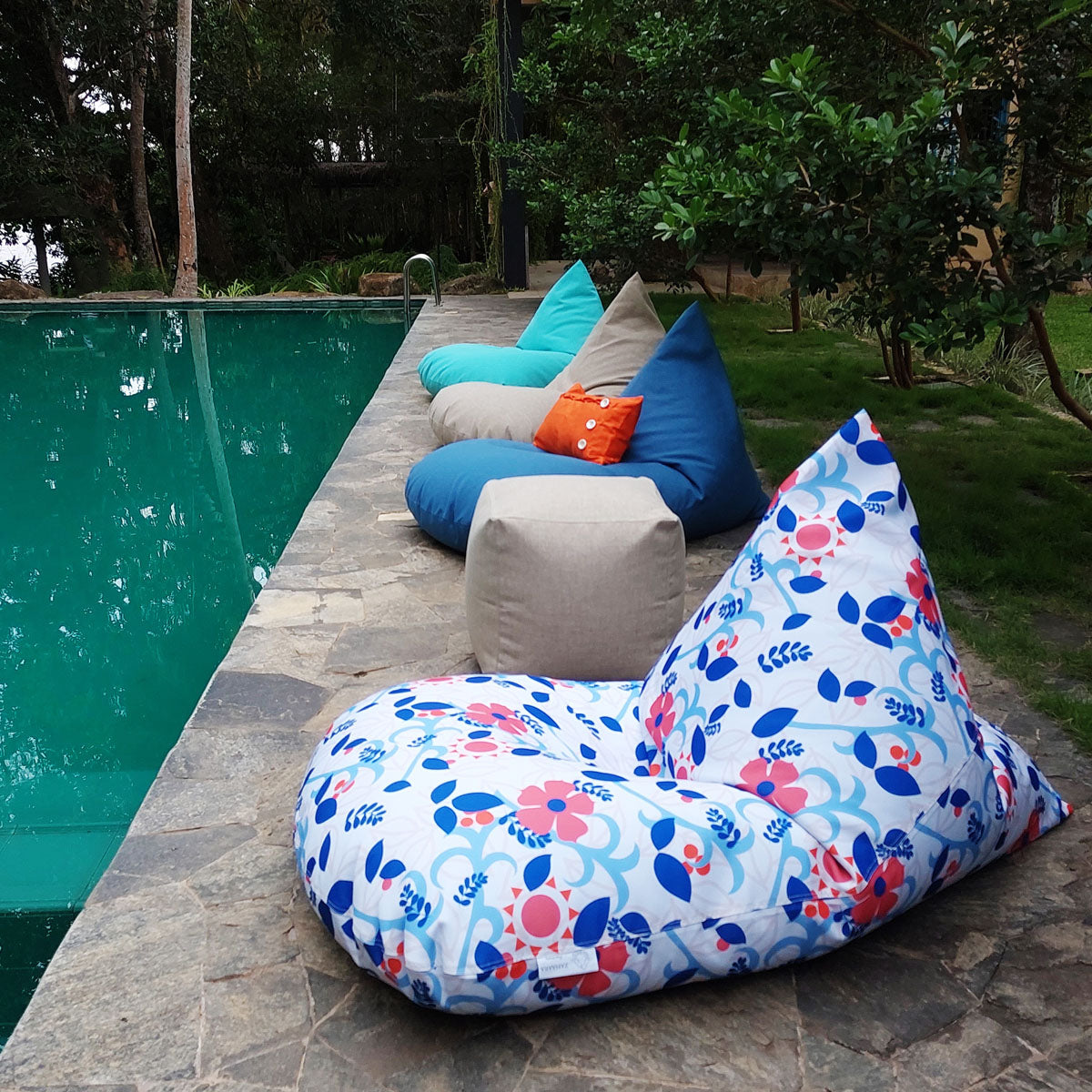 Floral waterproof outdoor bean bag - Midnight blooms