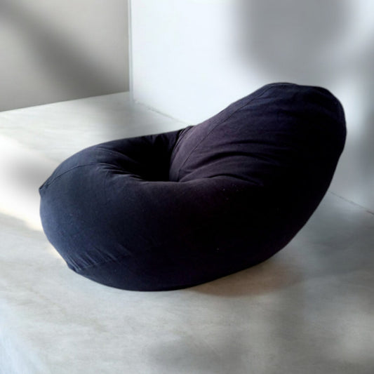 CHARCOAL Black Round XL bean bag chair in handloom cotton