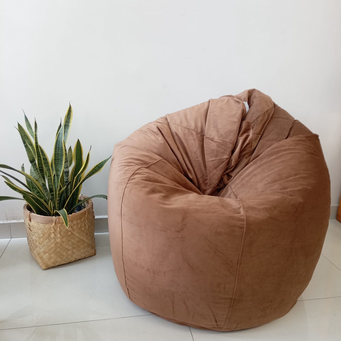 VENICE Extra Large Brown Round Velvet Bean Bag Chair