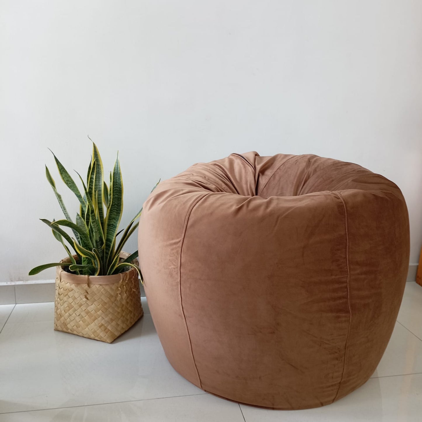 VENICE Extra Large Brown Round Velvet Bean Bag Chair