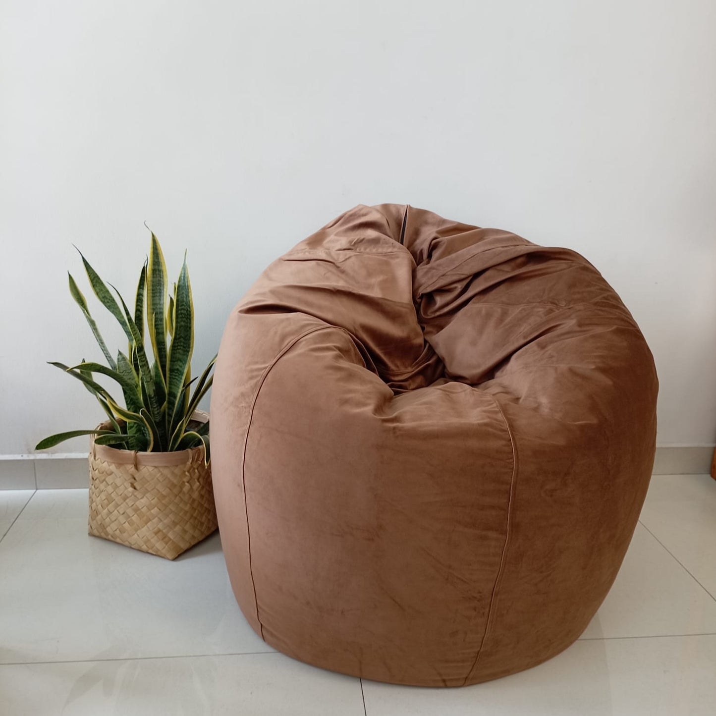 VENICE Extra Large Brown Round Velvet Bean Bag Chair