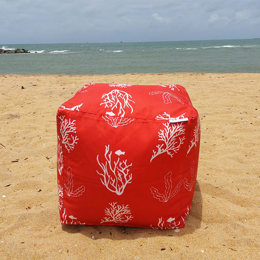 Outdoor Pouf / Ottoman/foot stool in Red-Orange - Coral Reef