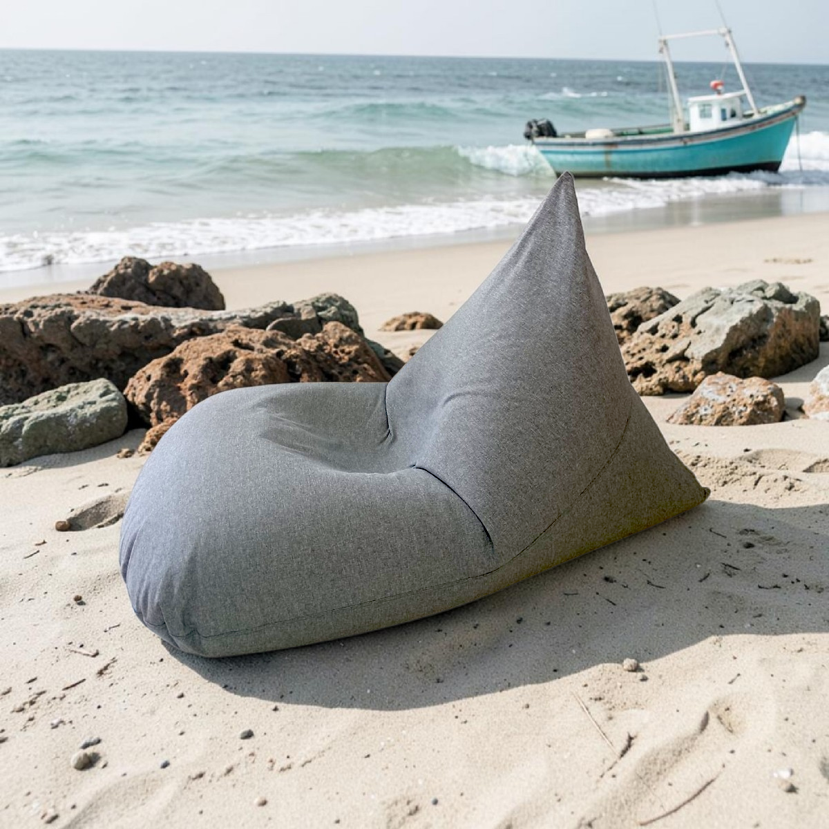 ROCKY Linen-Look grey outdoor bean bag