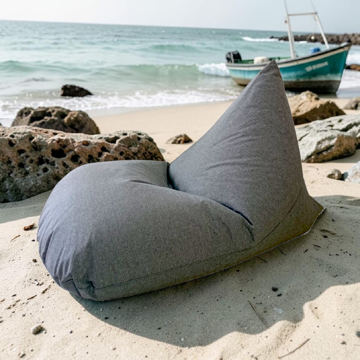 ROCKY Linen-Look grey outdoor bean bag