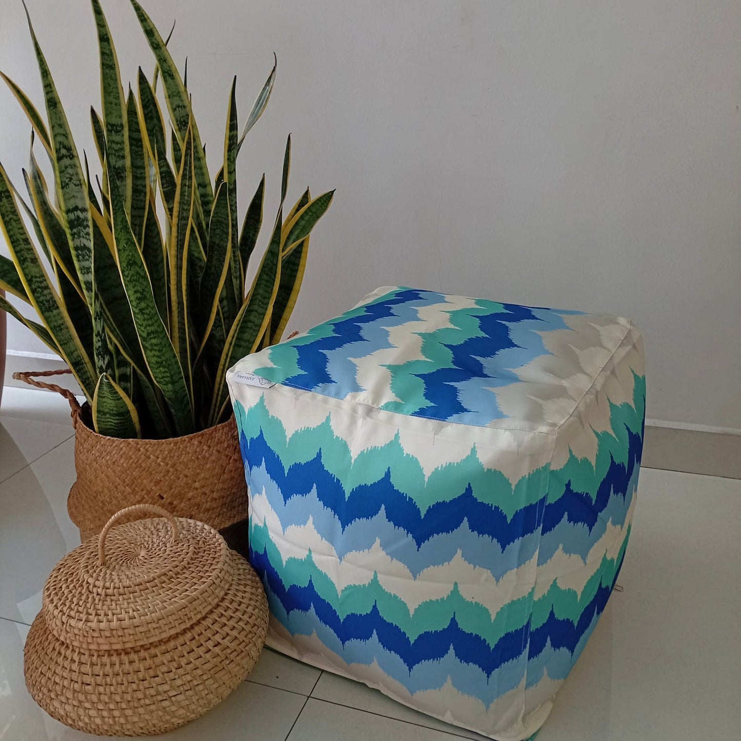 Outdoor Pouf / Ottoman/foot stool in ocean shades - Surf