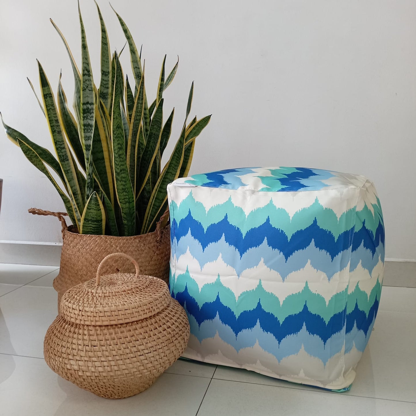 Outdoor Pouf / Ottoman/foot stool in ocean shades - Surf