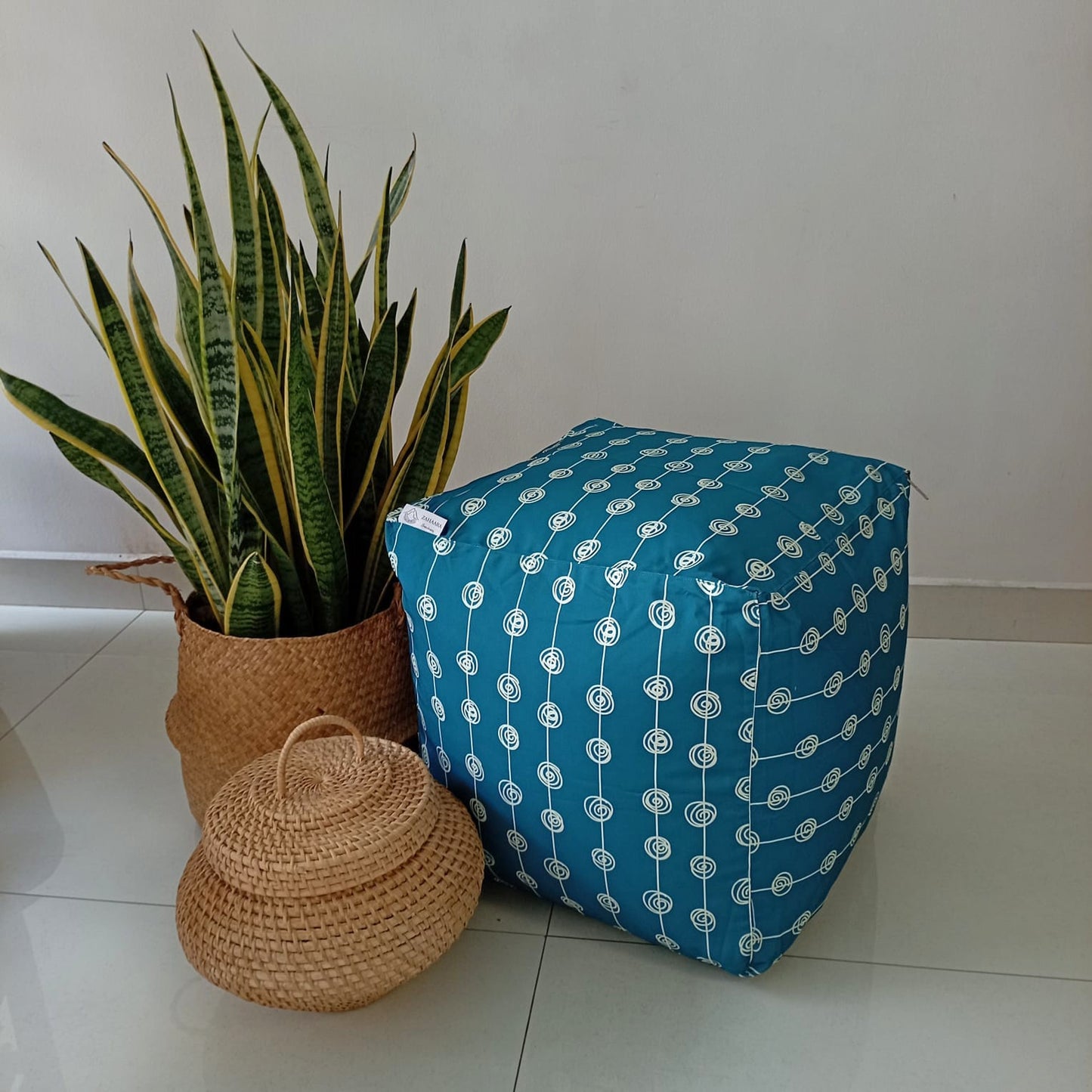 Outdoor Pouf / Ottoman/foot stool in Dark Blue - Night Rain