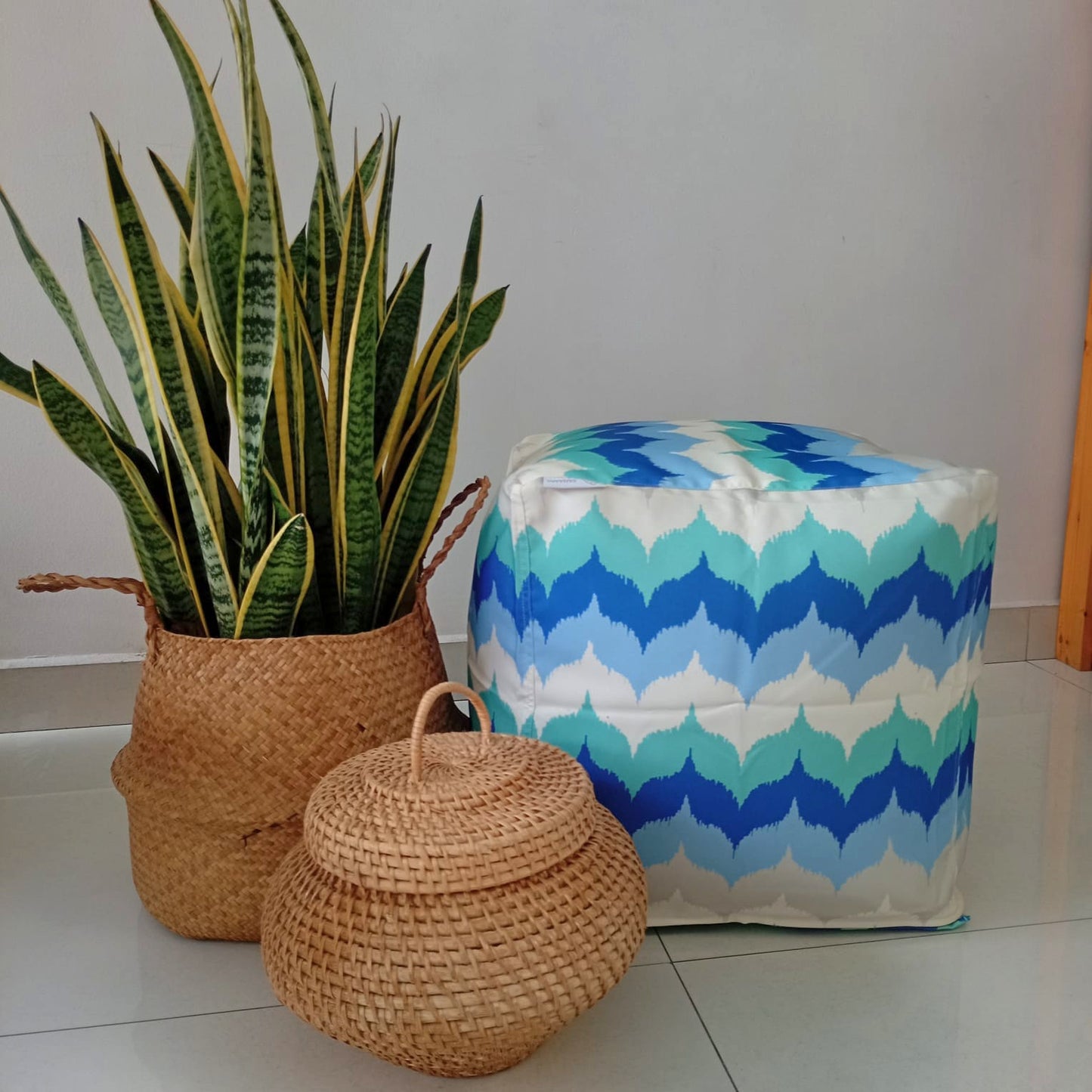 Outdoor Pouf / Ottoman/foot stool in ocean shades - Surf