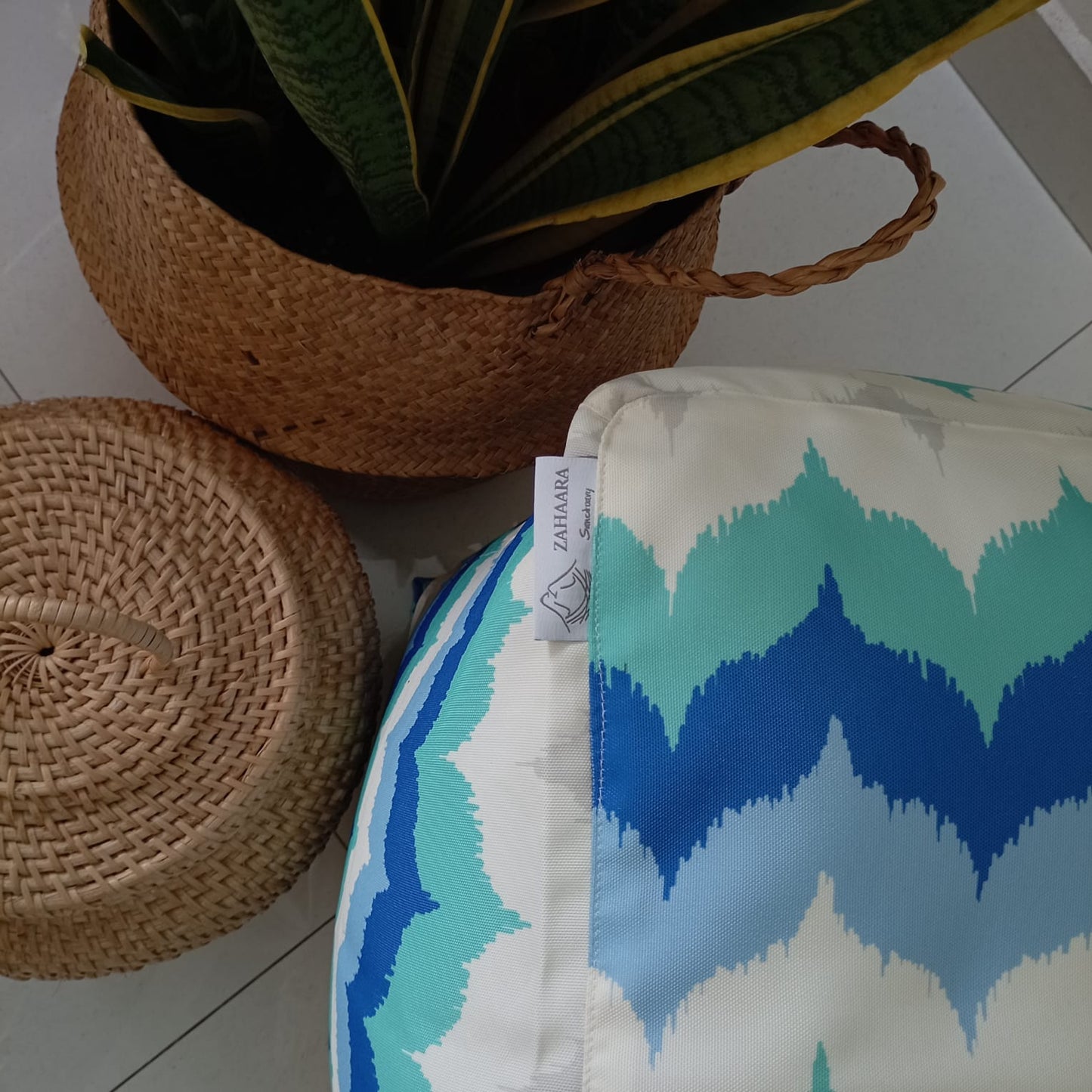 Outdoor Pouf / Ottoman/foot stool in ocean shades - Surf