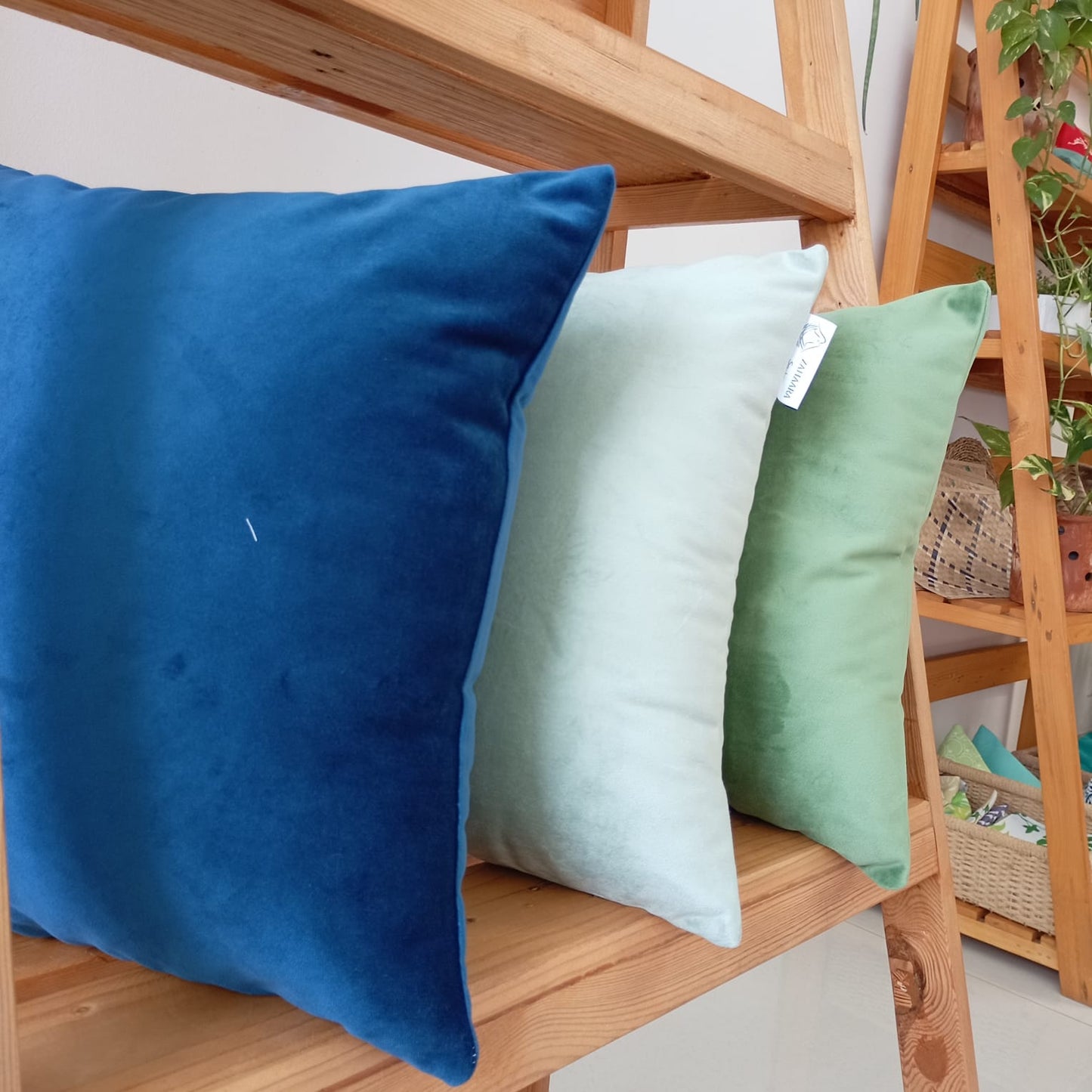 Velvet blue, green cushion covers 16"