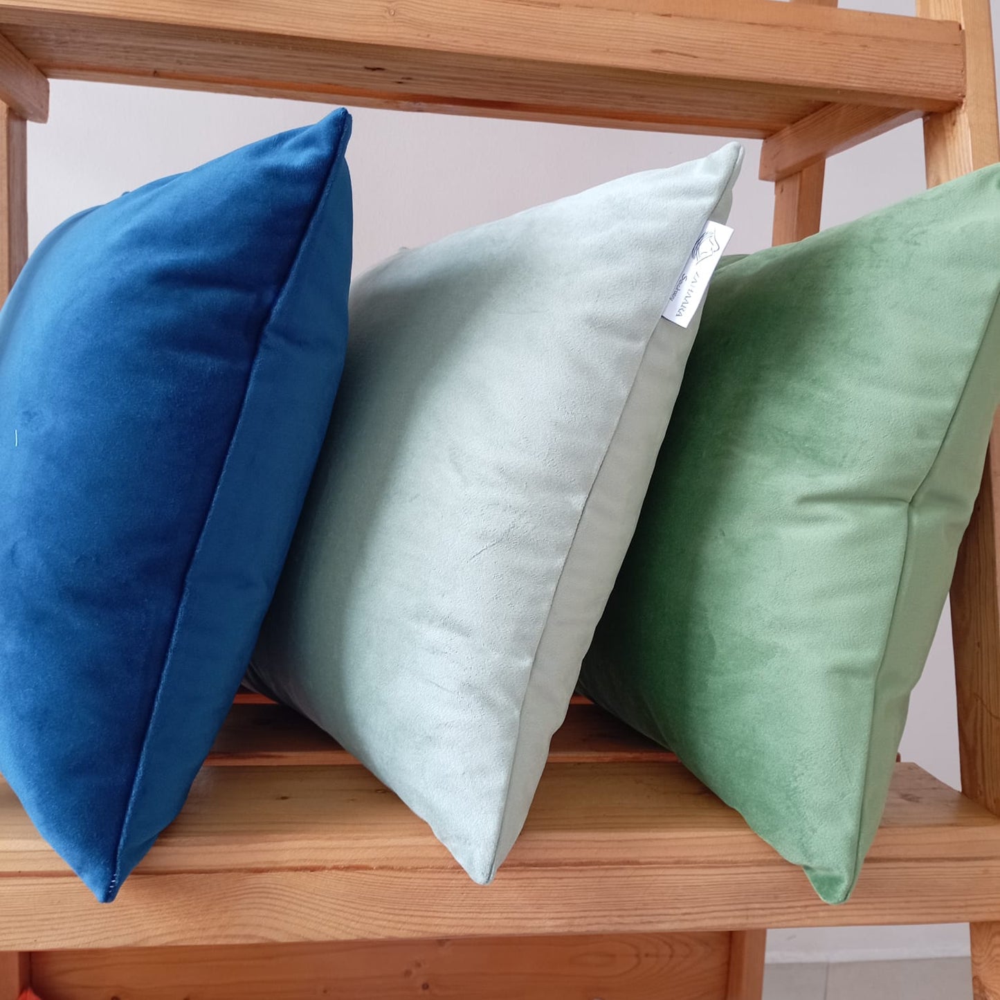Velvet blue, green cushion covers 16"
