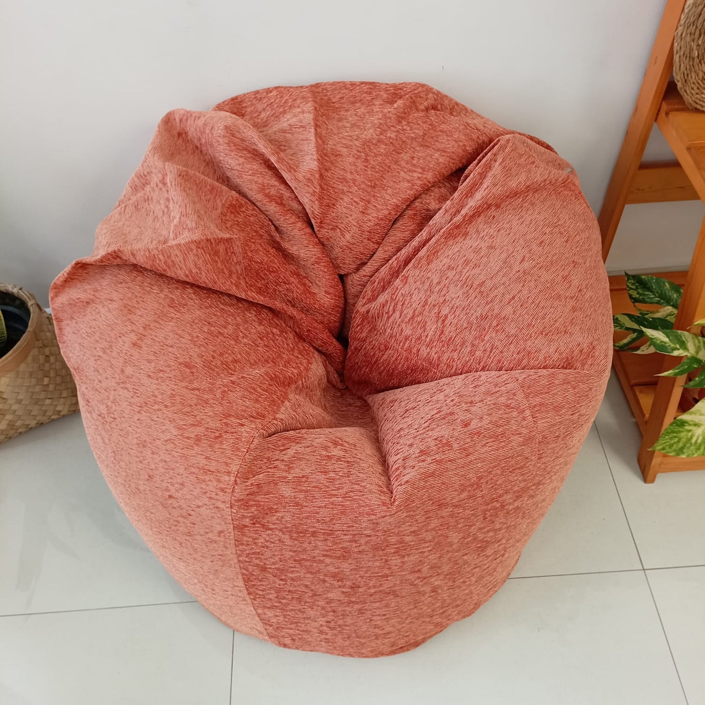SIENNA round bean bag chair in burnt orange/peach Slight Defect