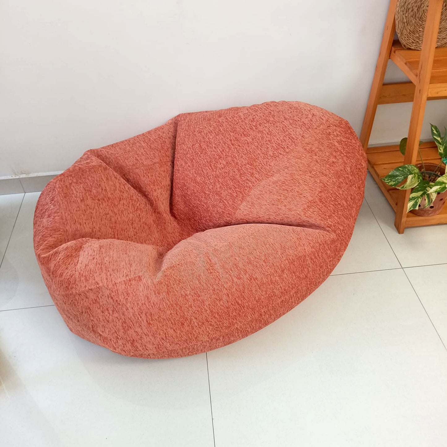 SIENNA round bean bag chair in burnt orange/peach Slight Defect