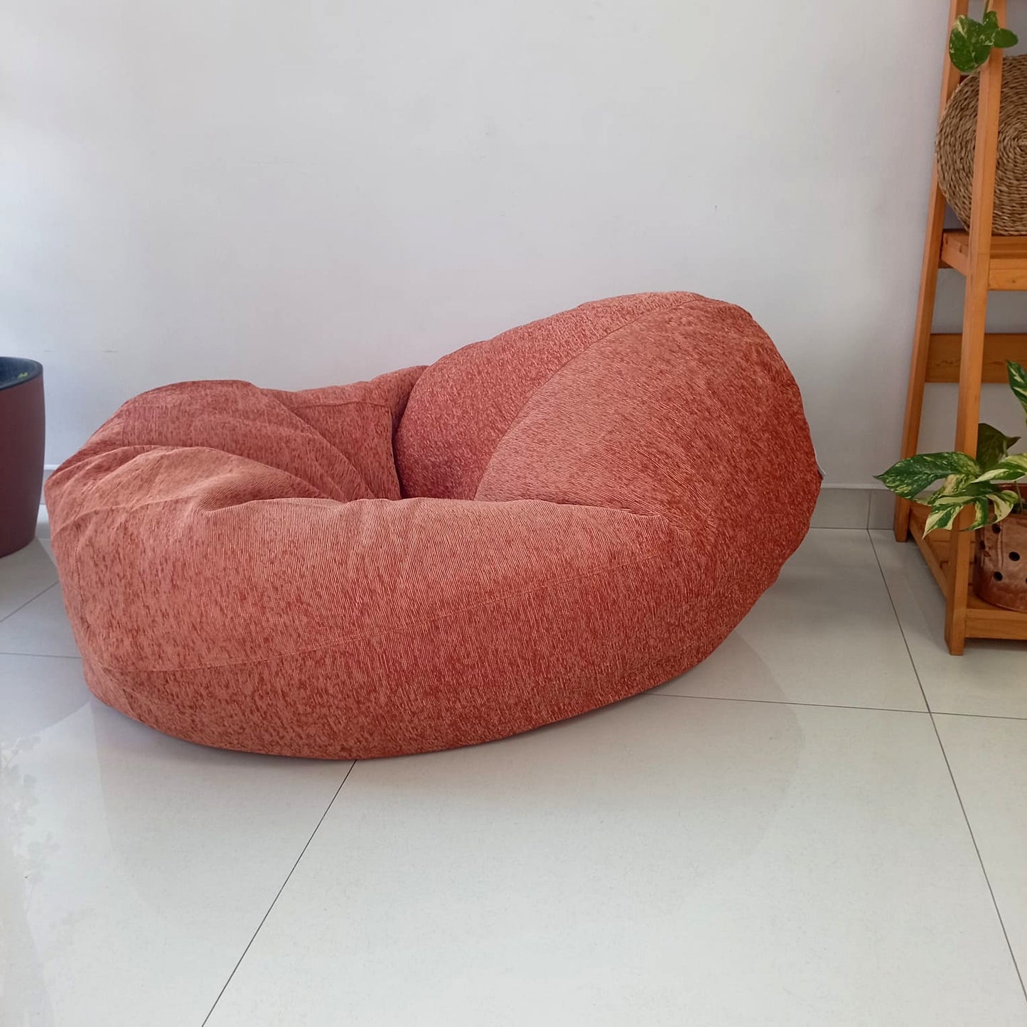 SIENNA round bean bag chair in burnt orange/peach Slight Defect