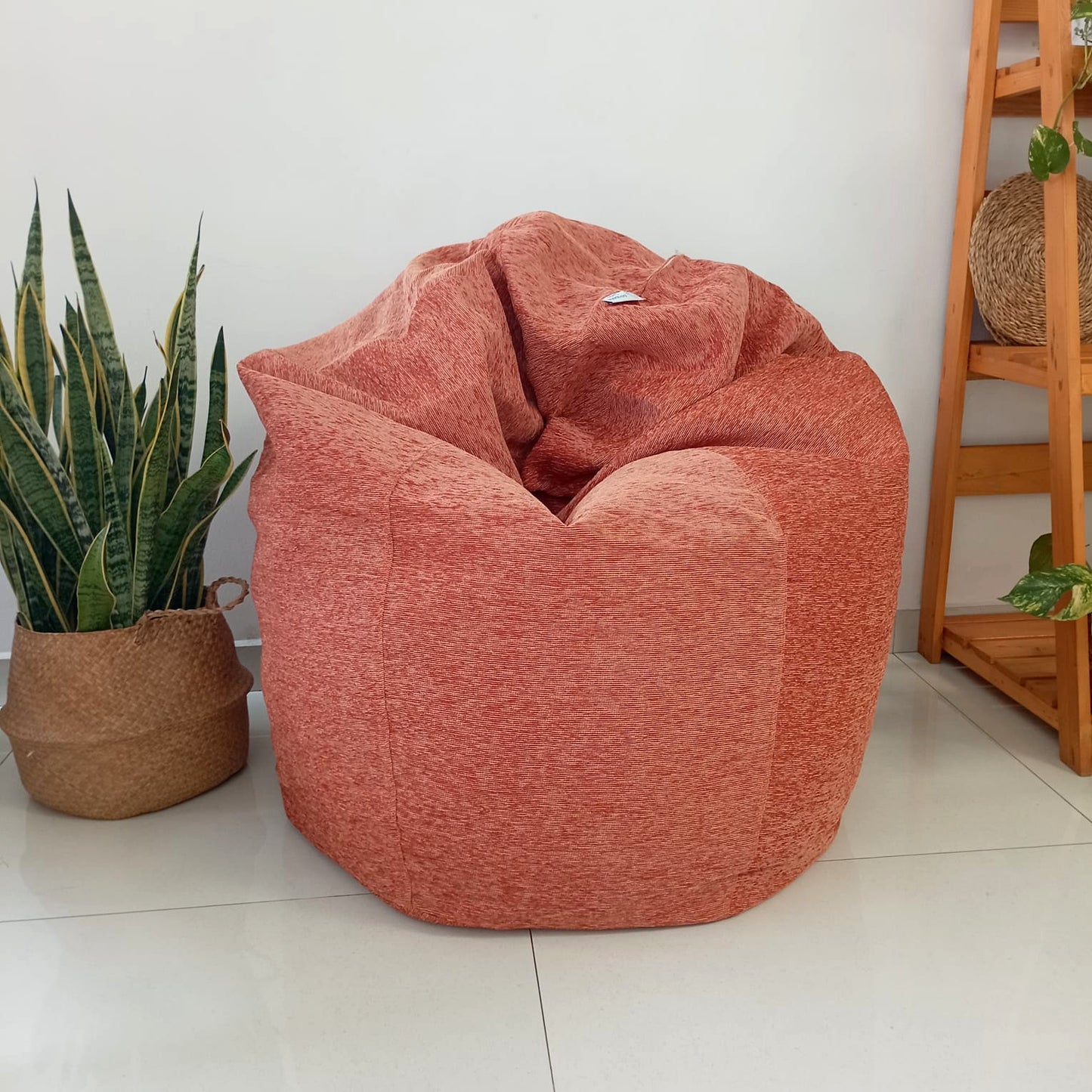 SIENNA round bean bag chair in burnt orange/peach Slight Defect