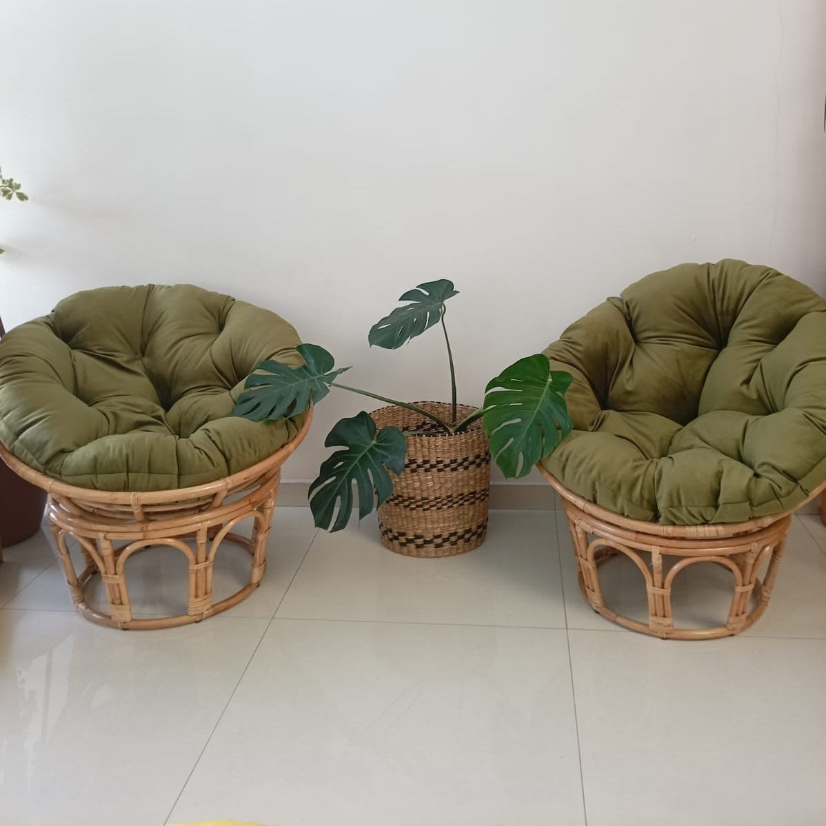 Elka Papasan chair with Olive green cushion