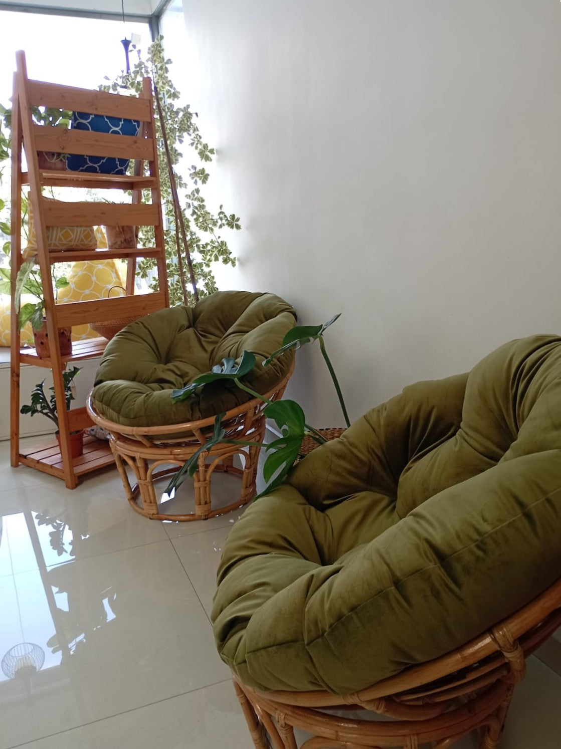 Elka Papasan chair with Olive green cushion