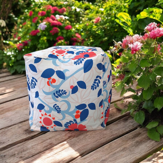 Floral Outdoor Pouf / Ottoman/foot stool - Midnight Blooms