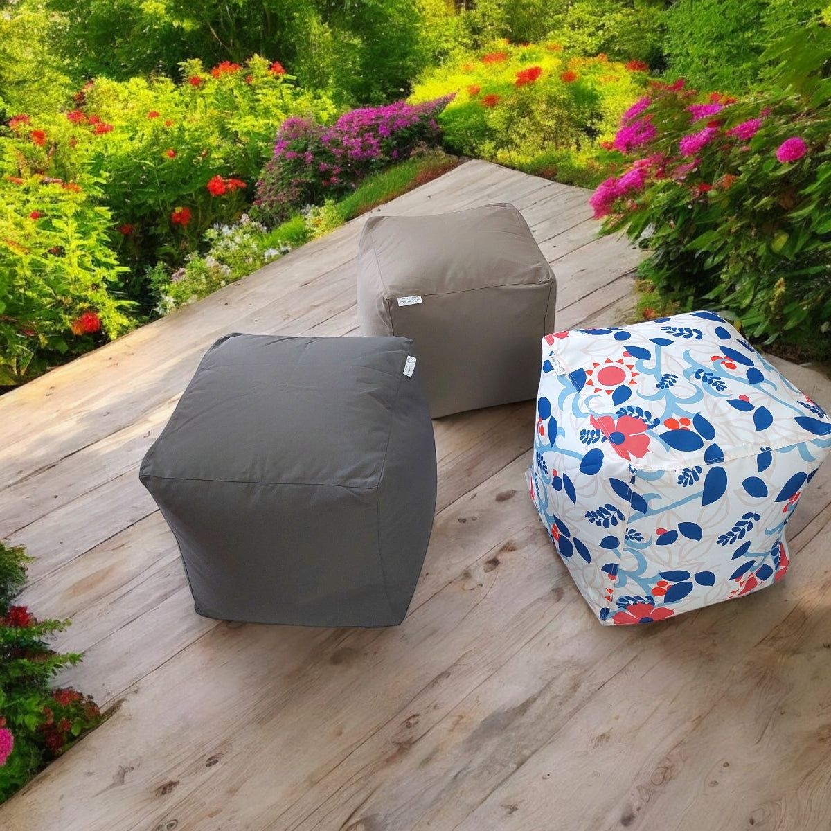 ROCKY outdoor pouf in dark grey waterproof olefin fabric