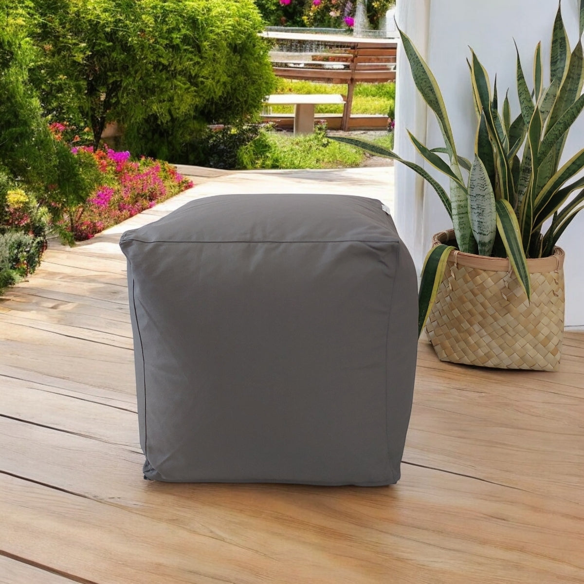 ROCKY outdoor pouf in dark grey waterproof olefin fabric