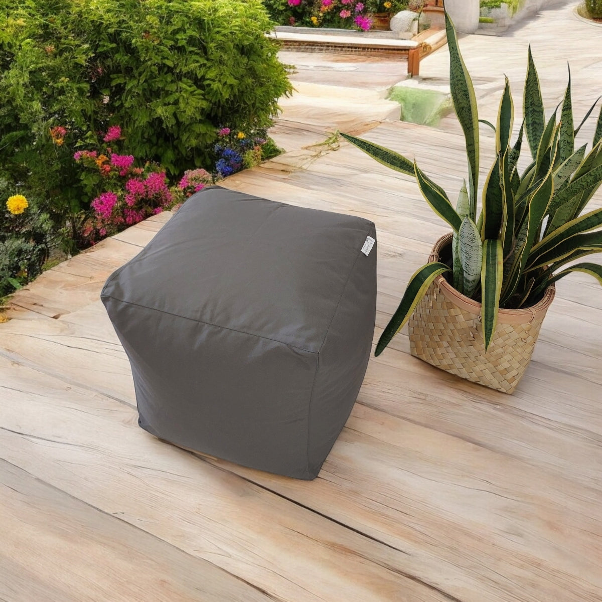 ROCKY outdoor pouf in dark grey waterproof olefin fabric