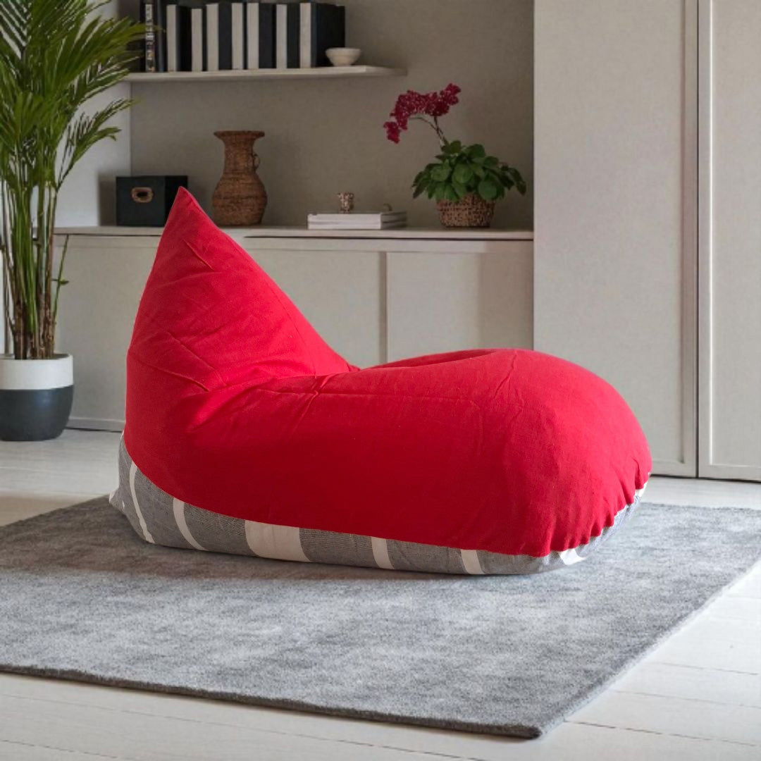 Diane red and grey bean bag in handloom cotton
