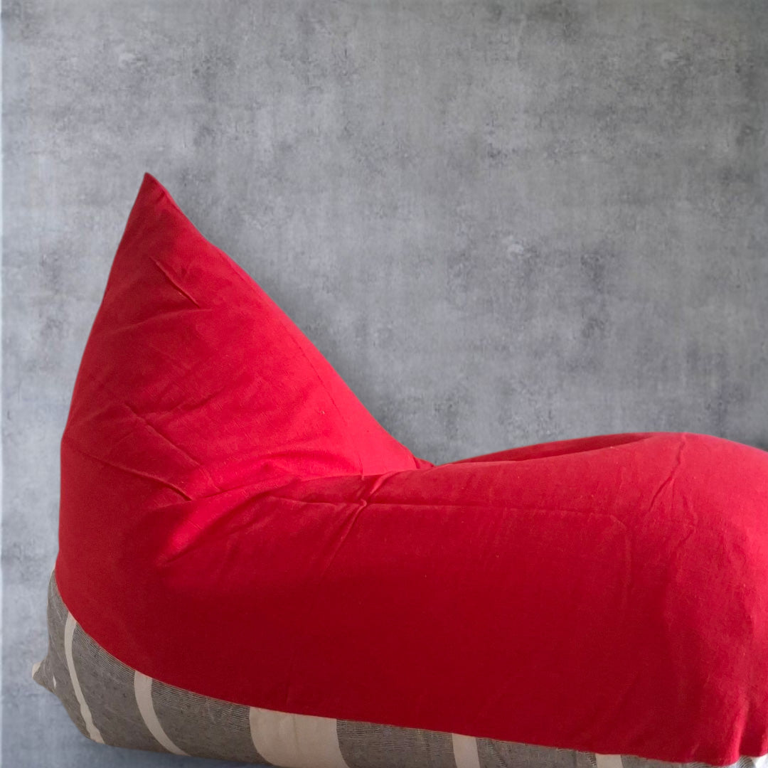 Diane red and grey bean bag in handloom cotton