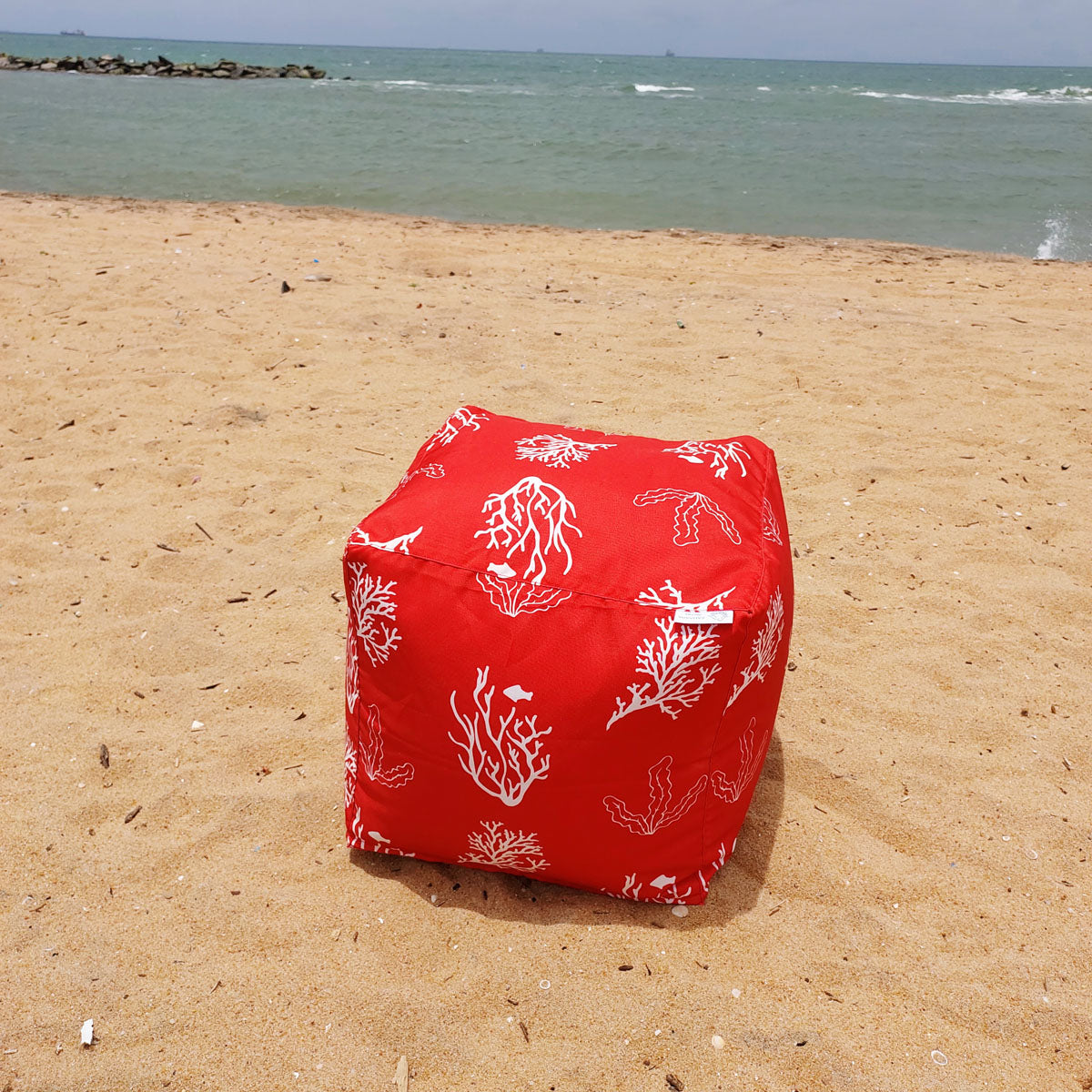 Outdoor Pouf / Ottoman/foot stool in Red-Orange - Coral Reef