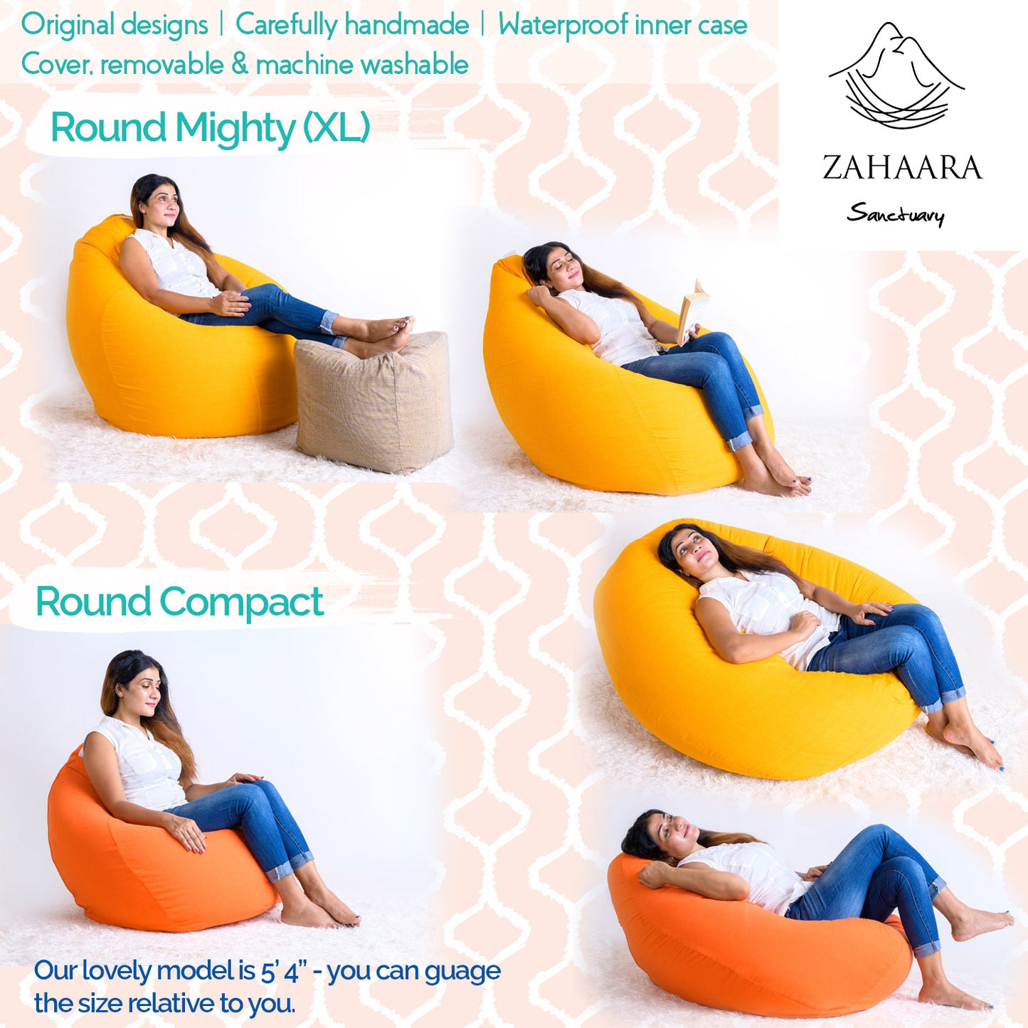 DOVE Cream/White Round XL bean bag chair
