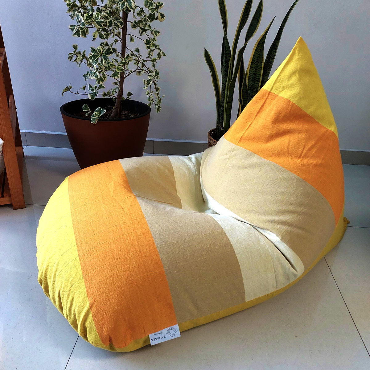 RAYS Large yellow and Orange bean bag cover in handloom cotton