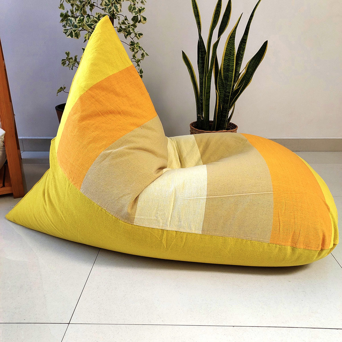 RAYS Large yellow and Orange bean bag cover in handloom cotton