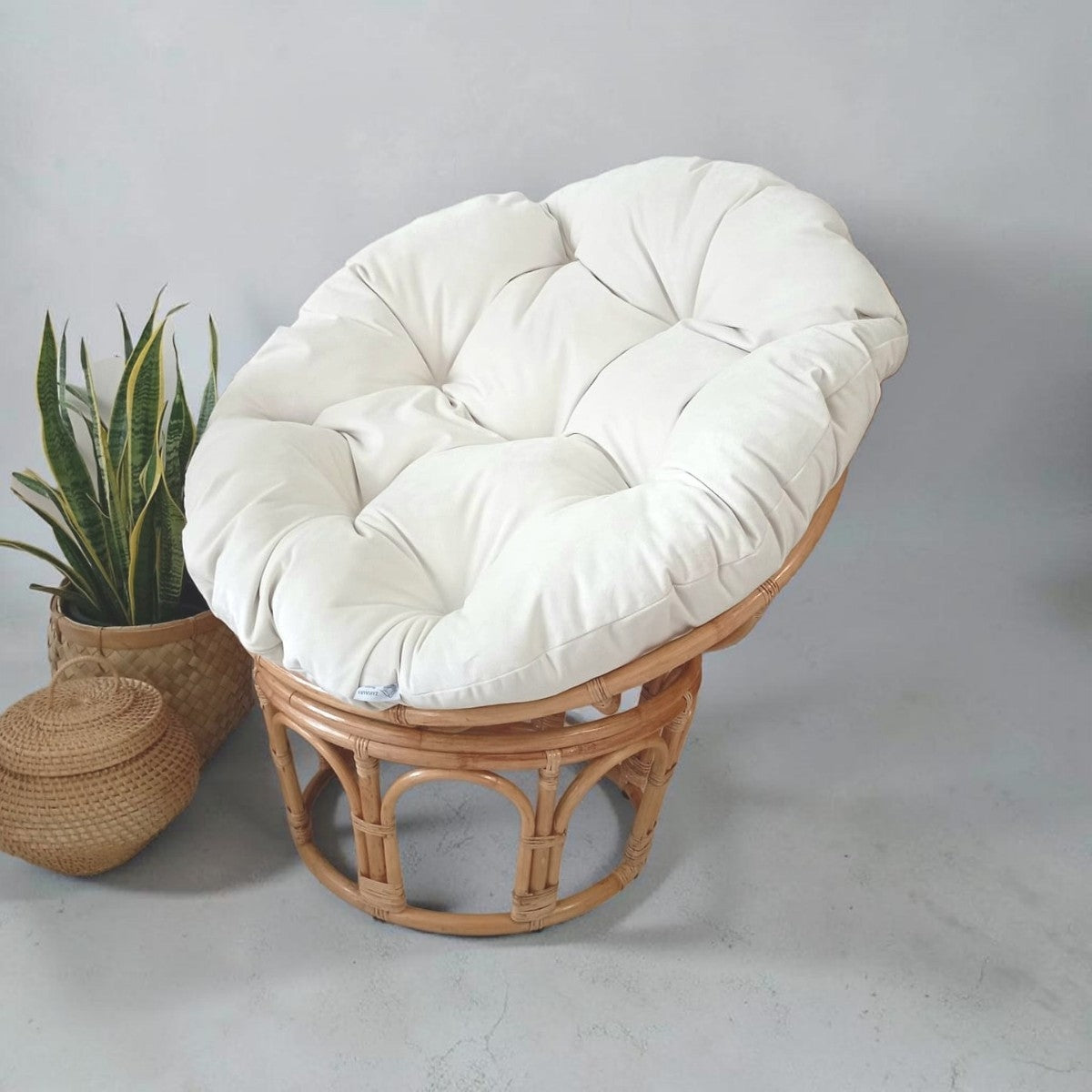 Lilly Papasan chair with white super soft velvet cushion