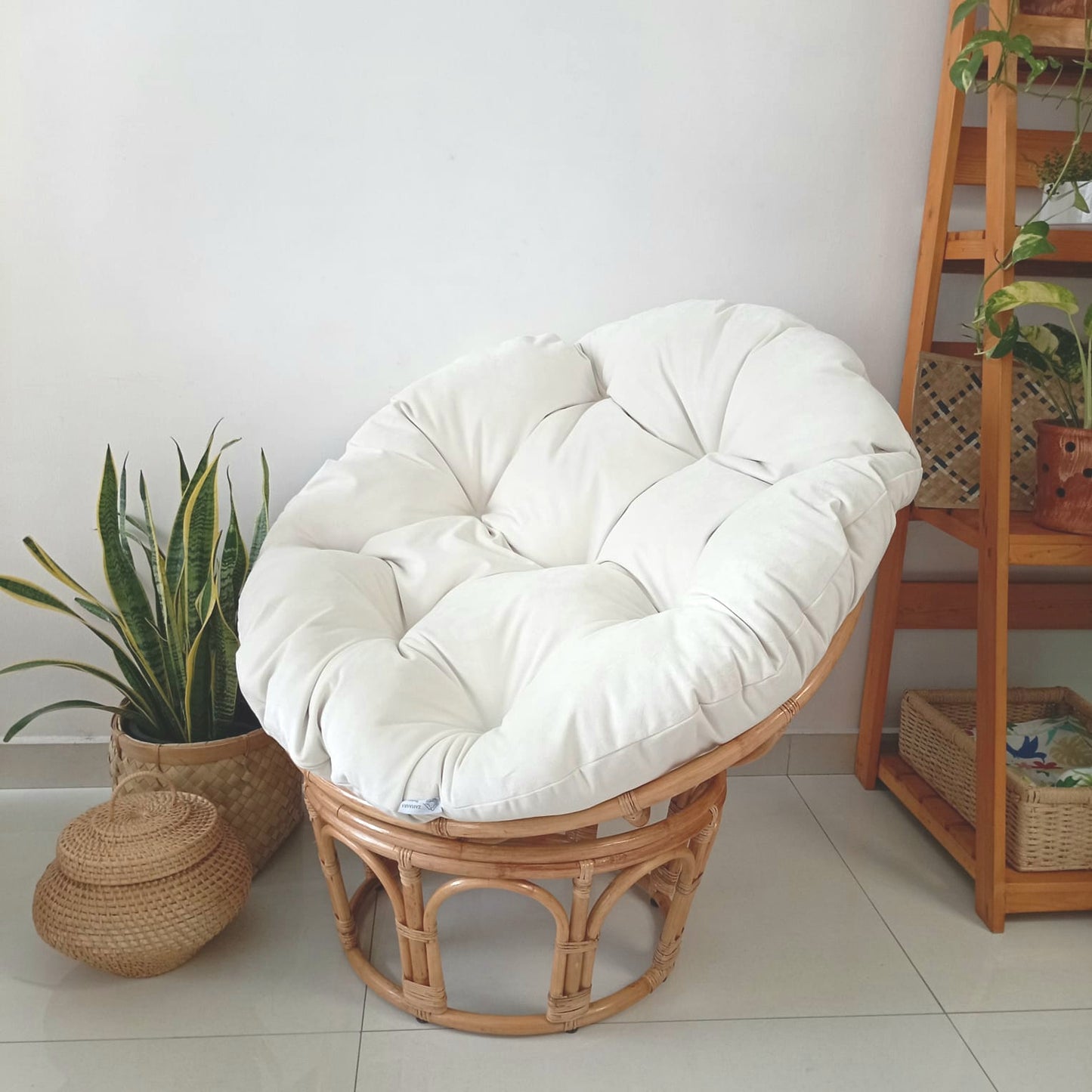 Lilly Papasan chair with white super soft velvet cushion