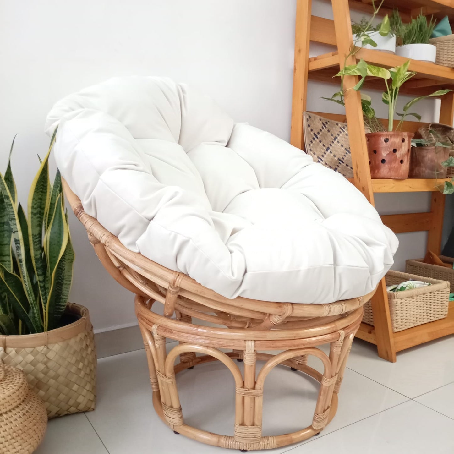Lilly Papasan chair with white super soft velvet cushion