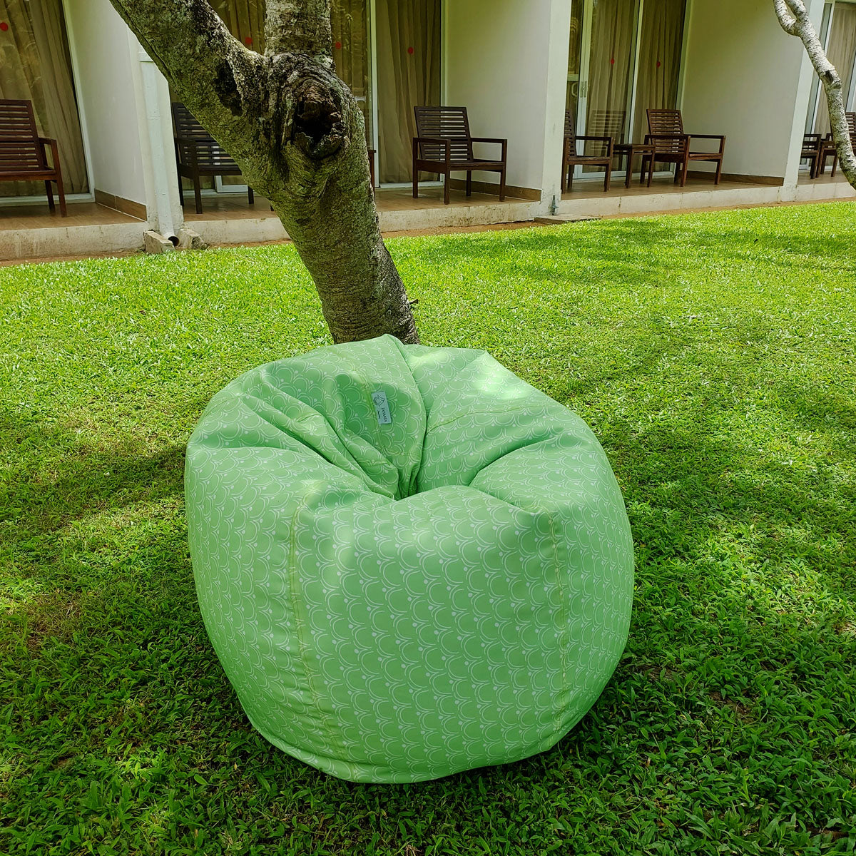 Green waterproof outdoor bean bag, Round compact - Walls of Taj