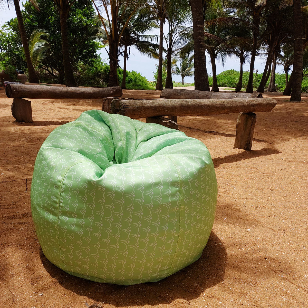 Green waterproof outdoor bean bag, Round compact - Walls of Taj