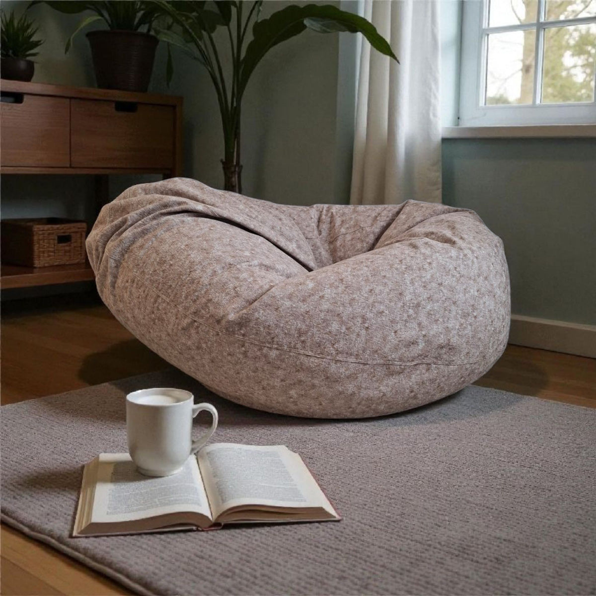 VALERIE round compact bean bag chair - cream