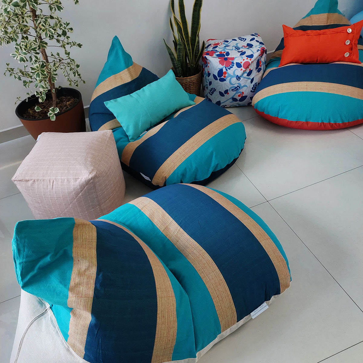 ALLURE - Peach and Blue cotton bean bag chair