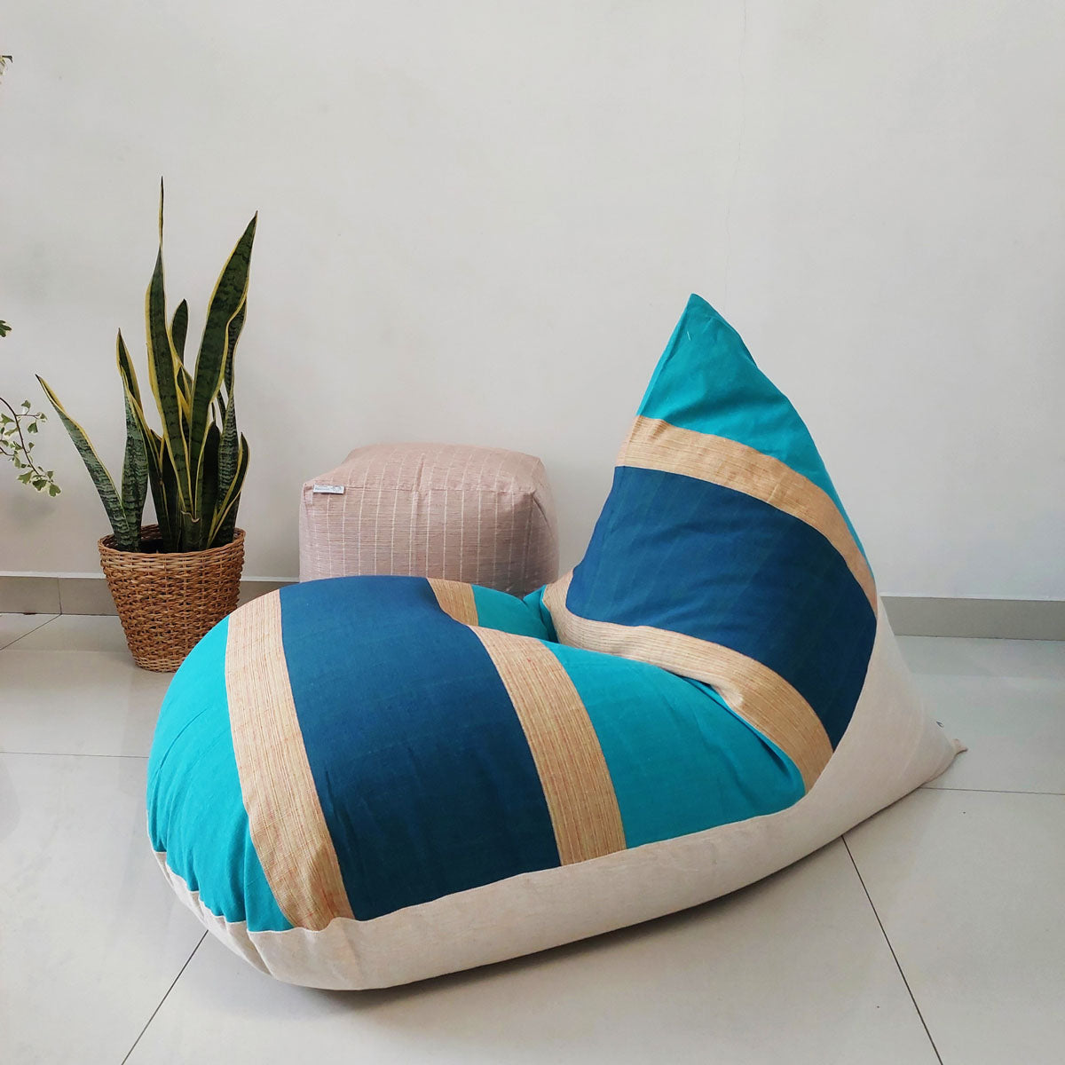 ALLURE - Peach and Blue cotton bean bag chair