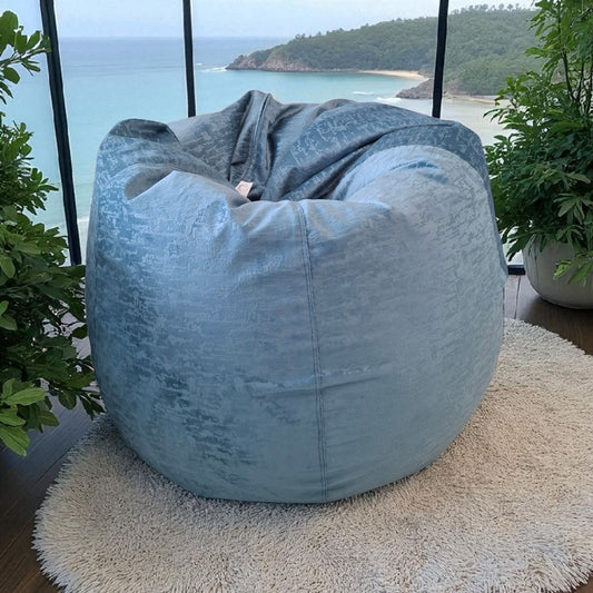 LUCA blue round compact bean bag chair in velvet