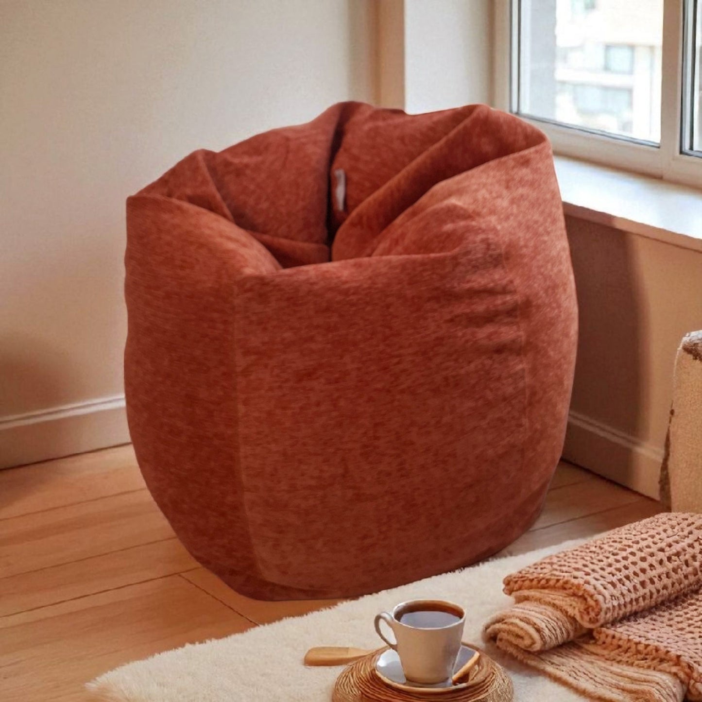 SIENNA round bean bag chair in burnt orange/peach